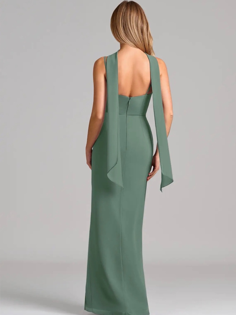 Azazie Calandra Elegant Sage Green Evening Gown scarf - Picture 3 of 7